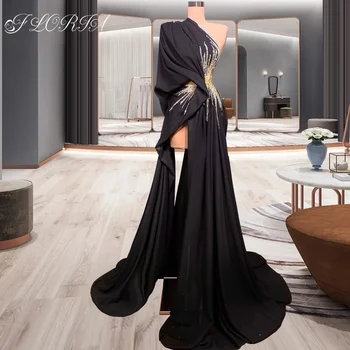 Ново сшитое по поръчка Черна Вечерна рокля 2023 година от златни мъниста с едно рамо, рокля за абитуриентски бал с висока цепка, Вечерни дрехи за изказвания, Сватба