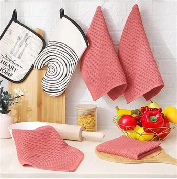 Кухненски кърпи за миене на съдове futon тъкат, Ультрамягкие абсорбиращи бързо съхнещи кухненски кърпи с размер 12x12 инча, 8 опаковки червено малък кърпи от микрофибър