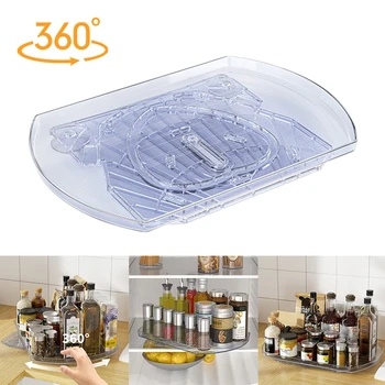 Нов органайзер с превръщането на масата за хладилник, отточна тръба на шарнирна връзка правоъгълен рафтове за съхранение на 360 градуса, прозрачен правоъгълен въртяща маса за кухненски шкаф