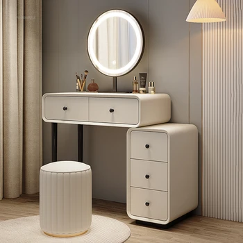 Модерен прост тоалетка с огледало, мебели за спалня, в малък апартамент, тоалетка, Нощни шкаф за съхранение, Вградено огледало