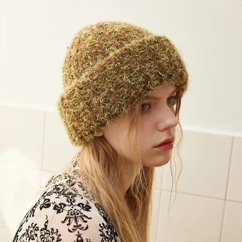 Модни однотонная вълнена вязаная шапка с гънки за мъже и жени, мъжка шапка за колоездене на открито, есенно-зимни дебели шапки-пуловери 2023 г.