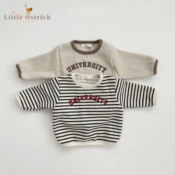 Памучен риза в райе за новородените момичета и момчета, hoody с дълъг ръкав за деца, пуловер с надпис, детски дрехи на 9 м-2Y