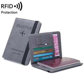 Жените и Мъжете RFID Реколта бизнес корици за паспорти, органайзер, богат на функции за идентификация карта, калъф-портфейл от изкуствена кожа, аксесоари за пътуване