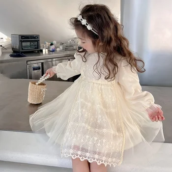 Мода 2023 година за малки момичета, дантелено сетчатое рокля на принцеса за рождения ден, Пролетно-есенен детски празнична облекло