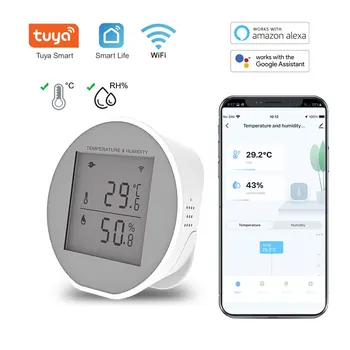 Sasha WIFI Сензор за температура и влажност на въздуха, вътрешна влагомер, термометър, детектор, Поддръжка приложение Smart Life, Alexa, Google Home