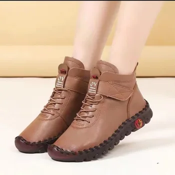 2024 дебели Кожени ботуши Дамски Къси Кожени обувки Дамски Кожа Ортопедични обувки Дамски Зимни Непромокаеми Зимни обувки Botas Mujer