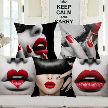 Модни дамски червени устни и нокти, калъфка за плакати, декоративни възглавници за дивана, Калъфка за спални