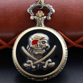 Реколта одноглазые пиратски релеф на арабски цифрови кварцови часовници джобни, огърлица, медальон, часовник, ключодържател, верижка, мъжки, женски TD2004