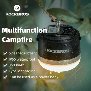 Официален фенер Rockbros за къмпинг LED Type-C, акумулаторна батерия с капацитет 3600 mah, 5 степенна, Магнитен фенер за палатка, Преносим авариен фенер M0