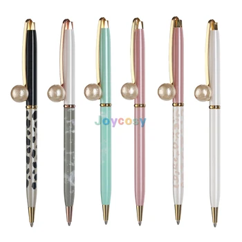 Химикалка писалка Japan MARK'S COTTON с метални перли 0,7 мм, тънък и модерен дизайн, синьо-розов леопард, мрамор ограничена серия