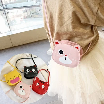 Детски чантата с анимационни котка от изкуствена кожа за малки момичета, чанти и калъфи за бижута, детска чанта-месинджър в корейски стил, модерна чанта на едно рамо