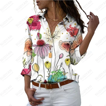 Пролет 2023, модни дамски риза с дълъг ръкав, празнична поло, жилетка копчета, всекидневни женски топ в основния стил, свободен и дишаща