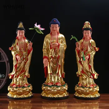 Три Светиите от Запад статуя на Буда от смола Амитабха Гуаньинь Голям Потенциал за Бодхисатва За домашна употреба Декорация на всекидневна
