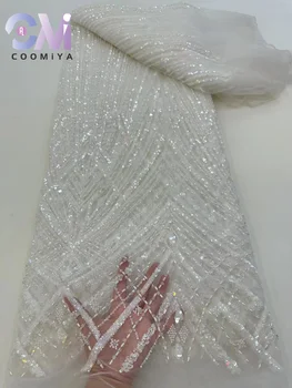 Най-добрите мъниста и пайети Окото дантелен плат Елегантна бродерия Висококачествен плат Серия от сватбени рокли