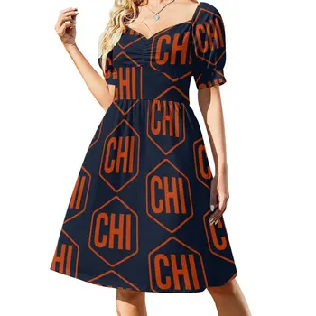 Нова рокля без ръкави Chicago Hex оранжев цвят с тъмно синьо дизайн, елегантна сватбена рокля за гости, рокля за жените 2023, вечерна рокля, рокли.
