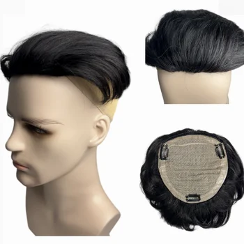 3 Скоба Перуки от Истински Човешки коси За Мъжки Перуки Система за Подмяна на Част на косата на Перука Покриват Бели Коси Машина за производство 16x18 см