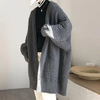 Дамско палто-пуловер, ежедневното палто-пуловер, стилно дамско палто-пуловер с обрат-текстура и дълги ръкави, отворена отпред на есен