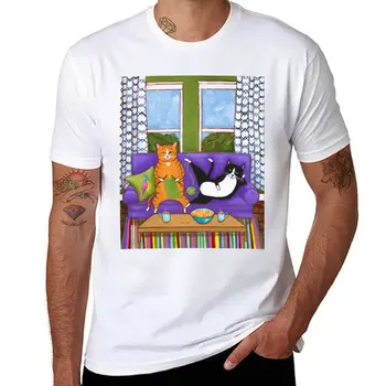 Нова тениска Knit Chill and Cats, животни-тениска, тениски man възвишеното, тениски за гиганти за мъже