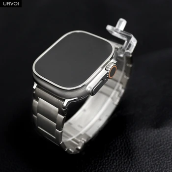 URVOI Пълен титан каишка за Apple Watch Ultra 2 линк гривна серия 9 8 7 6 SE5 Метален фиксиран каишка за iWatch 49 мм инструмент за регулиране на