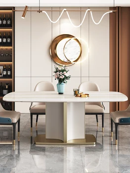 Луксозен италиански мрамор маса за хранене с висококачествена комбинация от правоъгълен маса за хранене и столове