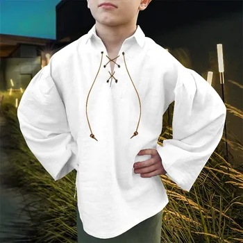 Средновековна риза за малки момчета, ренессансная чрез шнурове, костюм на шотландския якобита на Хелоуин, класически потник, риза за момчета