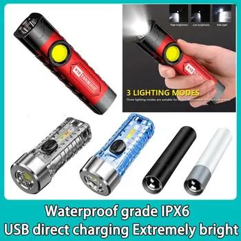 Преносим led фенерче Mini COB Work Light USB Акумулаторна походный фенер 18650 с клипс, 3 режима, мощен фенер риболов