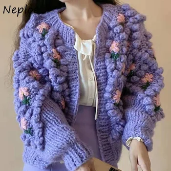 Френски Ретро пуловер, ръчно изработени верига, палта, женски старомодна вязаный жилетка, уменьшающий възраст, Есенно-зимни дрехи 2024