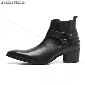 Черни обувки с метален ринг и цип отстрани, от мека кожа, удобни и Модни мъжки обувки Големи размери 36-47, Zapatillas Mujer