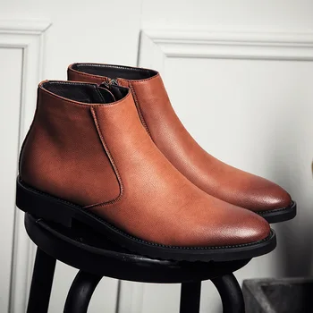 Мъжки обувки от изкуствена кожа, дантела, Висококачествени мъжки реколта британски военни обувки, есен-зима, Големи размери Gbn78