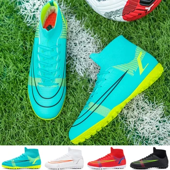 Мъжки футболни обувки 2021 Turf с високи щиколотками, леки футболни обувки за детски тренировки, евтини обувки за юноши и девойки, безплатна доставка
