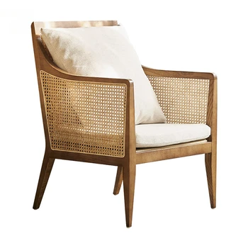 Скандинавските столове за сядане от ратан, от масивно Дърво, Съвременни минималистичные мека мебел на открито във вътрешния двор, Луксозни дизайнерски стол с облегалка B
