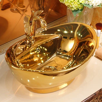 Кюлчета злато керамични плотове художествен таз Европейския тоалетна мивка модерна реколта мивка