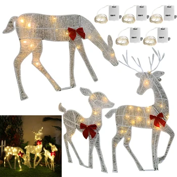 Семеен коледен декор във формата на елен с подсветка, 5 бр., led венец, iron арт, 2D Коледен декор във формата на елен, загорающиеся пари за декор парти в градината