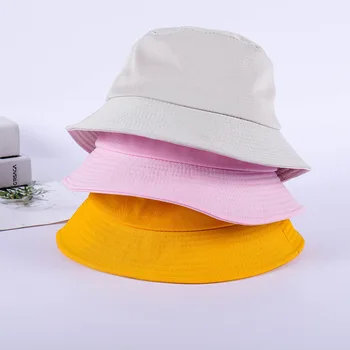 Однотонная Панама за мъже и жени, Однотонная проста шапка в стил хип-хоп, Черно, Бяло, Розово, Жълто, Лилаво, Бежово, Слънчеви шапки YY169