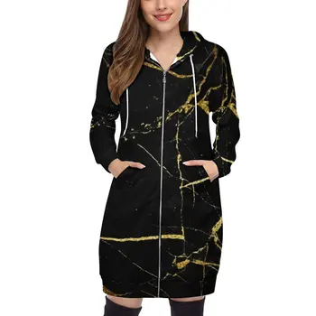 Градинска дрехи с мрамор принтом, дамски hoody, есен-зима, пуловери с дълъг ръкав, hoody с качулка, Мраморно Злато, черен