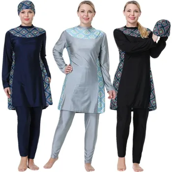 Мюсюлманските жени, Бански костюми с дълъг ръкав и принтом, 3 предмет, ислямски Бански с пълно покритие, Турска Дрехи за плуване, Спортни, плажни Буркини