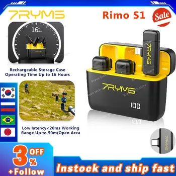 7RYMS Rimo S1 Безжична петличная микрофон система за Аудио Видео Микрофон за запис на глас за вашия мобилен телефон iPhone или Android Преносим КОМПЮТЪР
