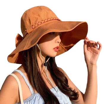 Шапка Дамски Лятна солнцезащитная шапка с голяма стряхата, папийонка, модни солнцезащитная шапка, обхващащи лицето, рибарска шапка