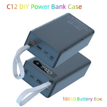 C12 Двойно USB 18650 Батерия Power Bank Калъф Държач зарядно устройство с LCD дисплей Подкрепа за бързо безжично зарядно устройство за Съхранение на корпуса на батерията