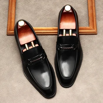 Европейската версия на мъжки кожени обувки, мъжки бизнес обувки, калъф за краката е от естествена кожа, кожа за производство на