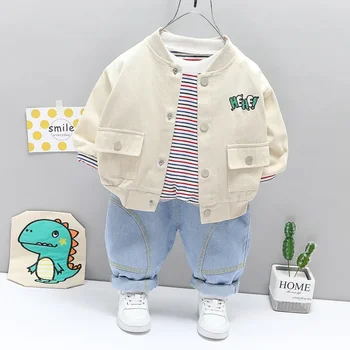 Пролетно-есенен нов детски костюм за бебета, бебешко яке с цип с дълги ръкави и писмото принтом за момчета и момичета, комплект панталон