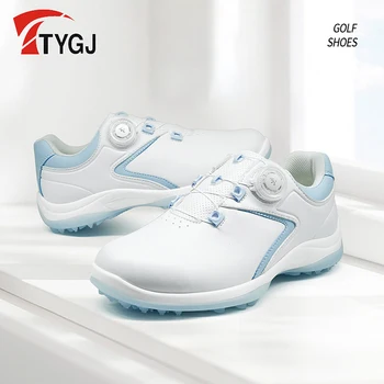 Дамски обувки за голф PGM, водоустойчиви леки маратонки с шнурками и ключалката, дишащи нескользящие маратонки от бял микрофибър