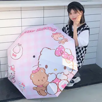 Sanrio чадър на Hello kitty за момичета и момчета, сладък сгъваем чадър от слънцето с канела
