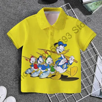 Лятна новост 2024 г., детска тениска-поло с 3D принтом Disney Donald Duck и бутони, детски празнични подаръци