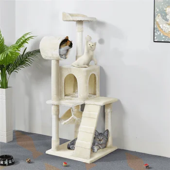52-инчов къщичка за котки на едно дърво с тунел за хамак в етажната собственост