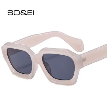 SO & EI, ретро Квадратни желеобразно-сив слънчеви очила, мъжки модни мулти фасетиран нюанси UV400, дамски слънчеви очила в стил пънк