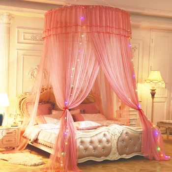 Трехдверное Лятно Детско спално бельо с комарите мрежа, Романтична Кръгло легло, за момичета, heating, mosquito net, покривки, престилка за детска стая