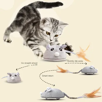 Интерактивна играчка-мишка за котки, заряжающаяся от USB, движеща се плъх с играчки от пера, образователна играчка за улов на домашни котенца, стоки за домашни любимци