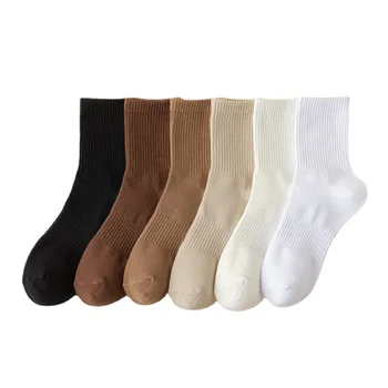 Дамски свободни Памучни чорапи в стил ретро, Есен-зима, Плетене, Обикновена Дълги Черни Розови Корейски, Японски Чорапи за студентки