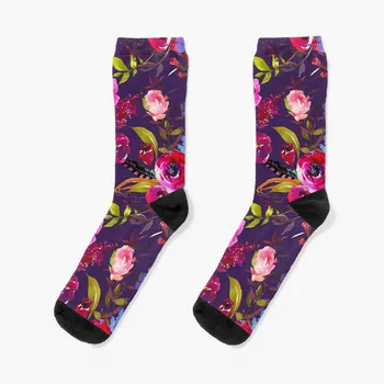 Лилаво, виолетово-розови, тъмно сини акварели елегантни Чорапи с цветен модел мъжки минерални мъжки зимни Детски зимни Мъжки Чорапи Дамски